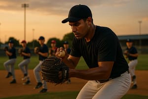Young Texas pitchers warming up on a local baseball field before practice