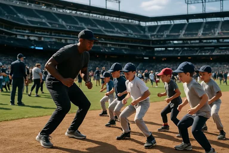 Youth baseball team gathered near the dugout during a Texas tournament