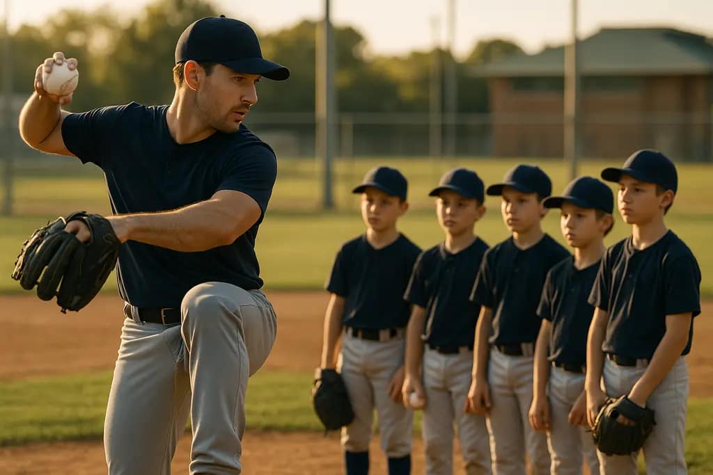 Texas youth baseball practice with players rotating through fielding and hitting stations
