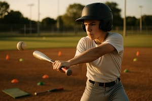 Perfect Game Texas youth players taking batting practice on a sunny field