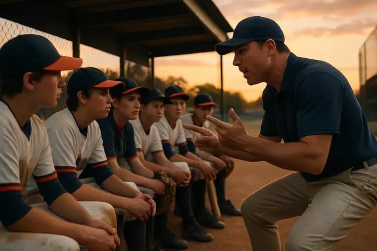 Youth baseball team lined along the dugout fence during a close game