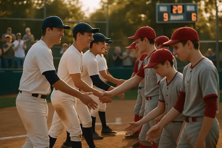 Team huddle near a dugout before a bracket elimination game