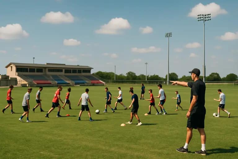 Youth baseball team warming up on an infield before a Texas tournament game